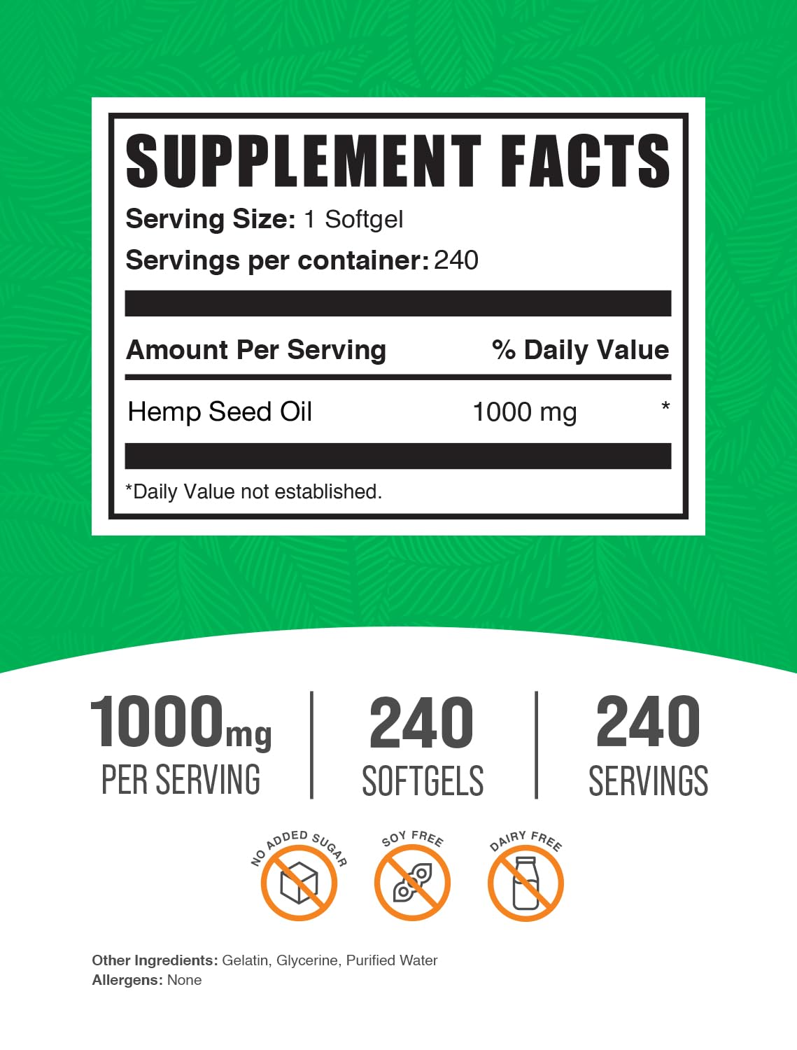 BulkSupplements Hemp Seed Oil Softgels 1000mg side view