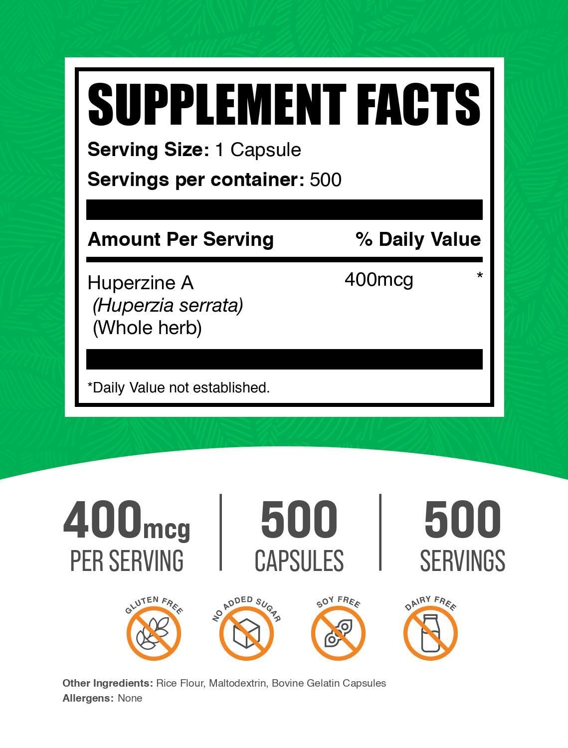 BulkSupplements Huperzine A 400mcg Capsules side view