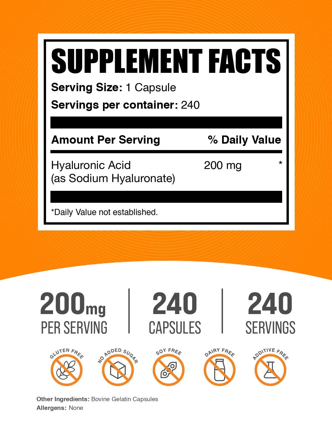 BulkSupplements Hyaluronic Acid Capsules 200mg side view