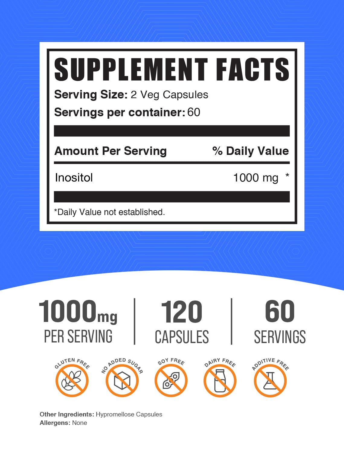 BulkSupplements Inositol B8 Capsules 1000mg side view