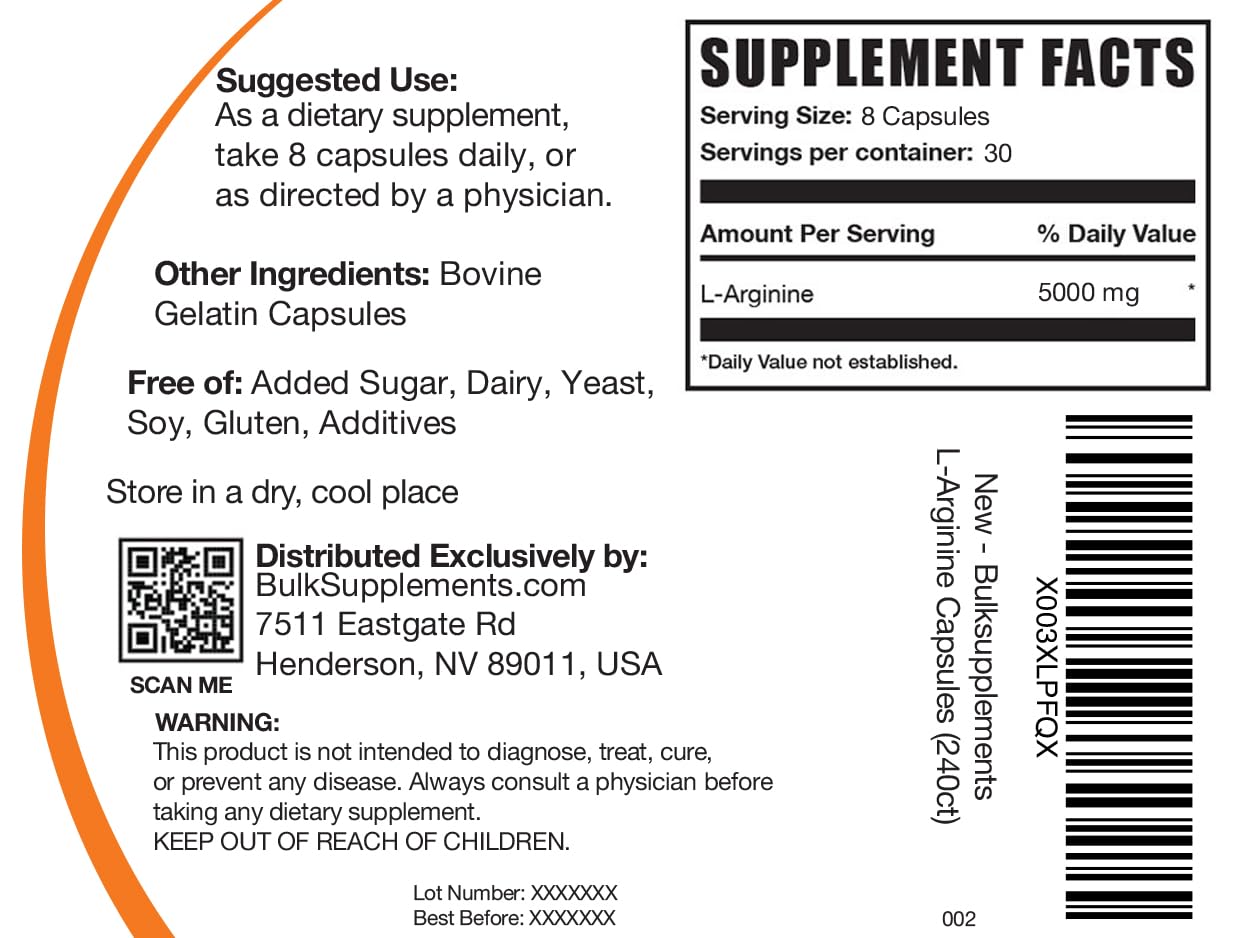 BulkSupplements L-Arginine Capsules 5000mg ingredients list