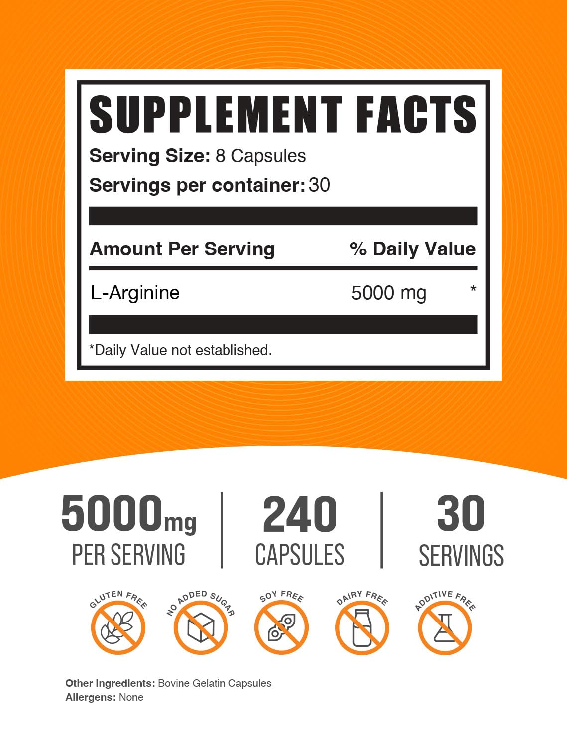 BulkSupplements L-Arginine Capsules 5000mg side view