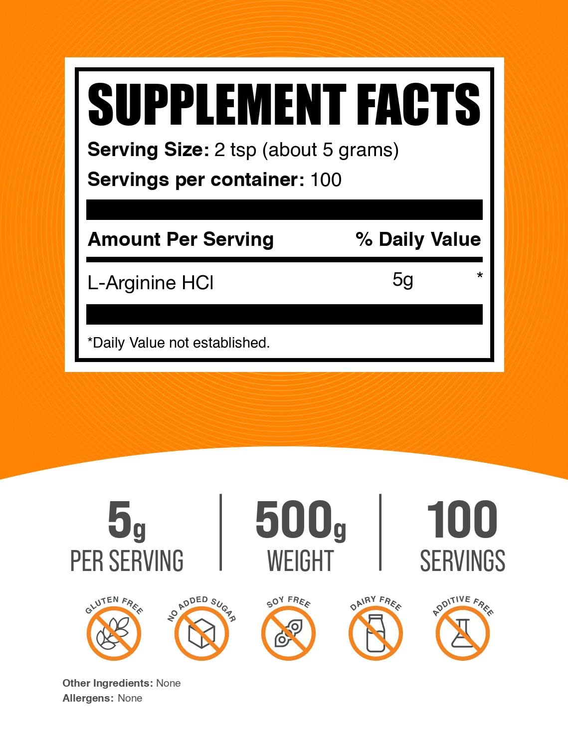 BulkSupplements L-Arginine HCl Powder 500g packaging