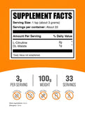 BulkSupplements L-Citrulline Malate Powder side view with ingredient details