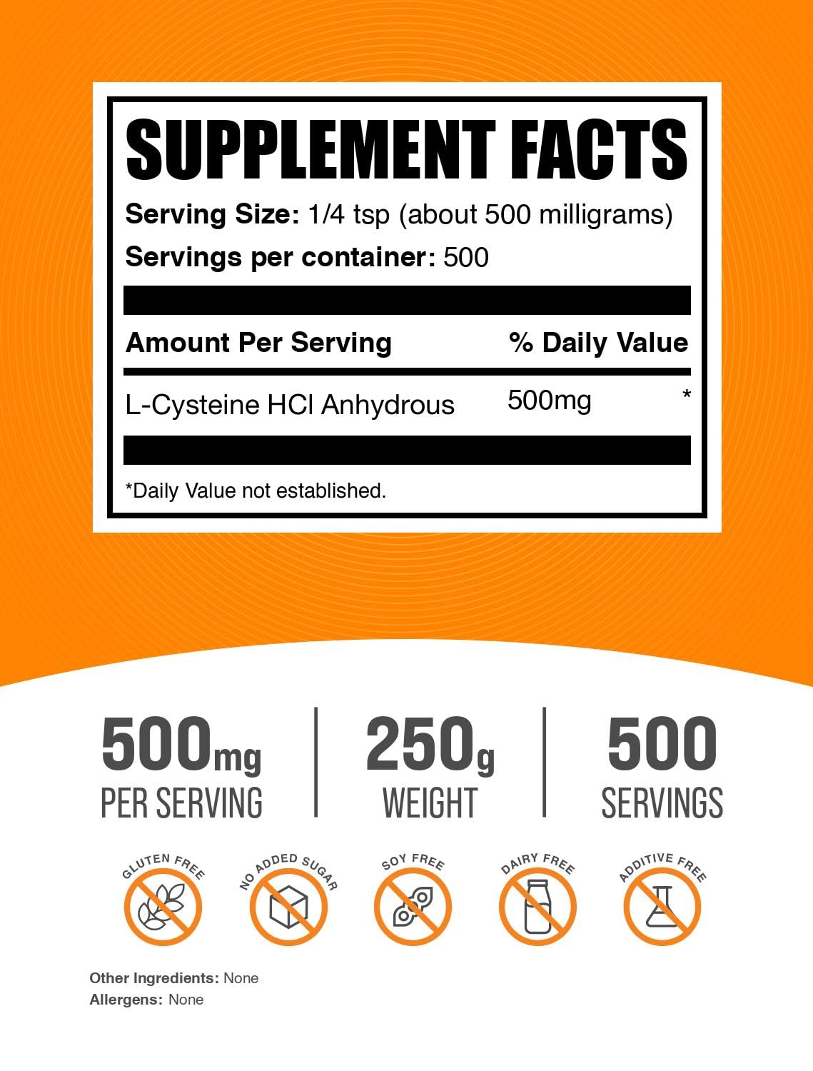 BulkSupplements L-Cysteine HCl Powder 500mg packaging