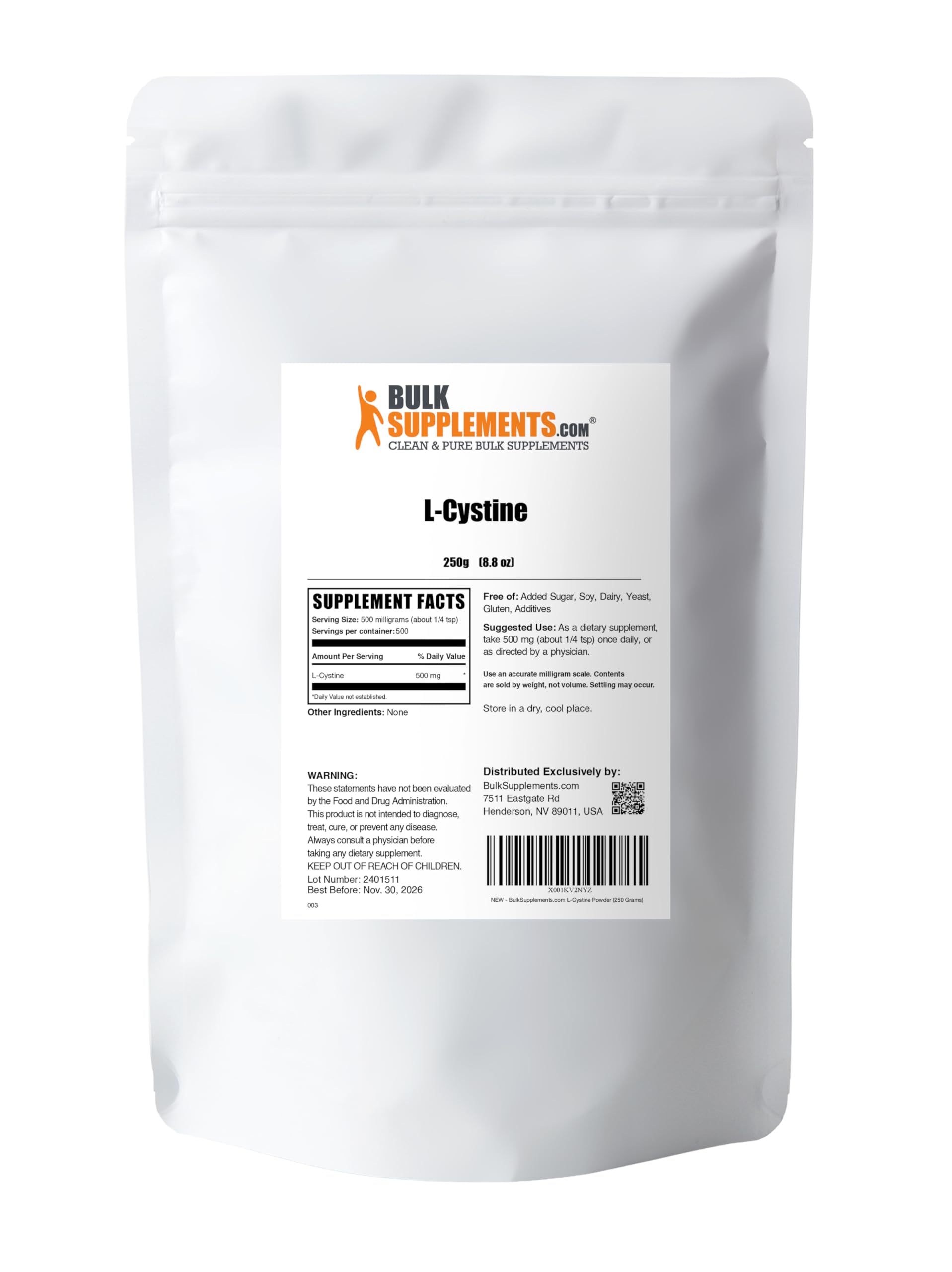 BulkSupplements L-Cystine Powder 500mg with smoothie ingredients