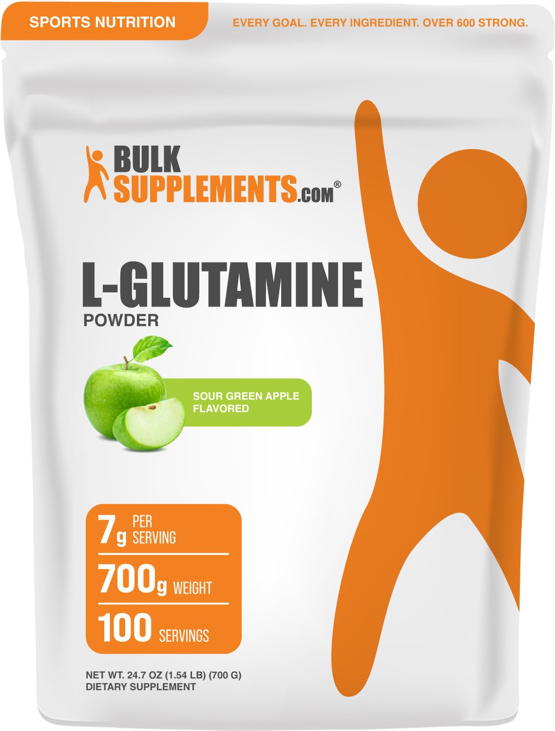 BulkSupplements L-Glutamine Sour Green Apple Powder 700g front view
