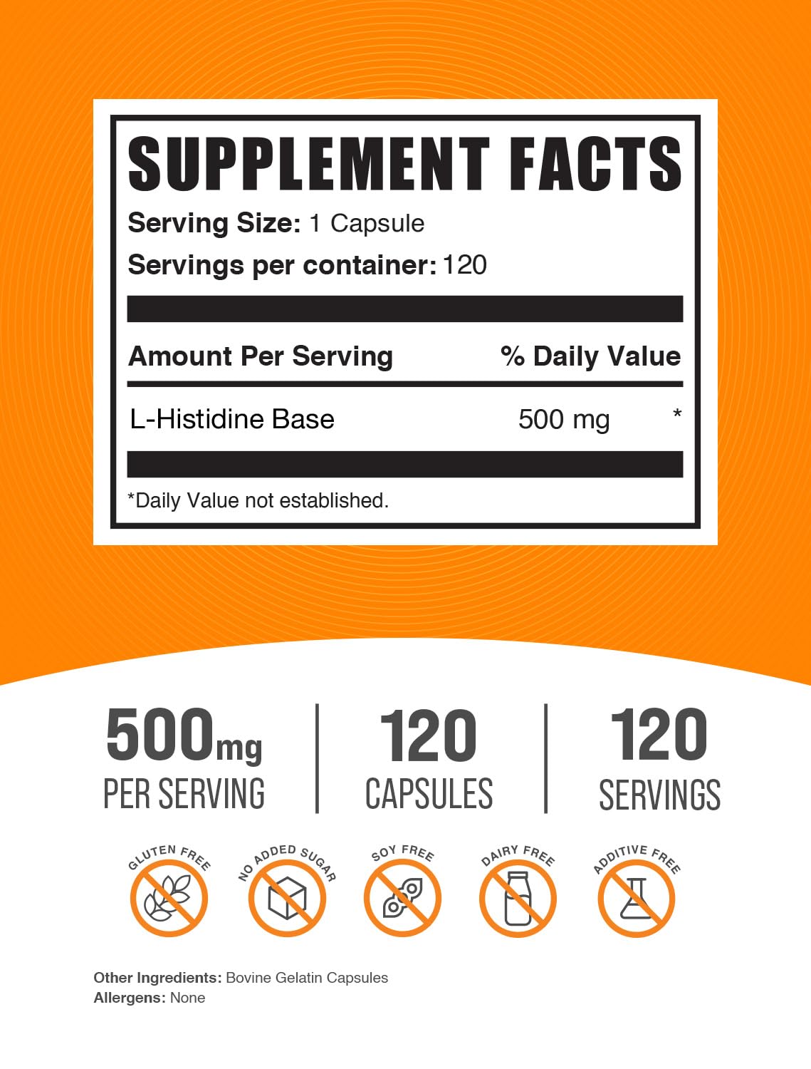 BulkSupplements L-Histidine 500mg capsules side view
