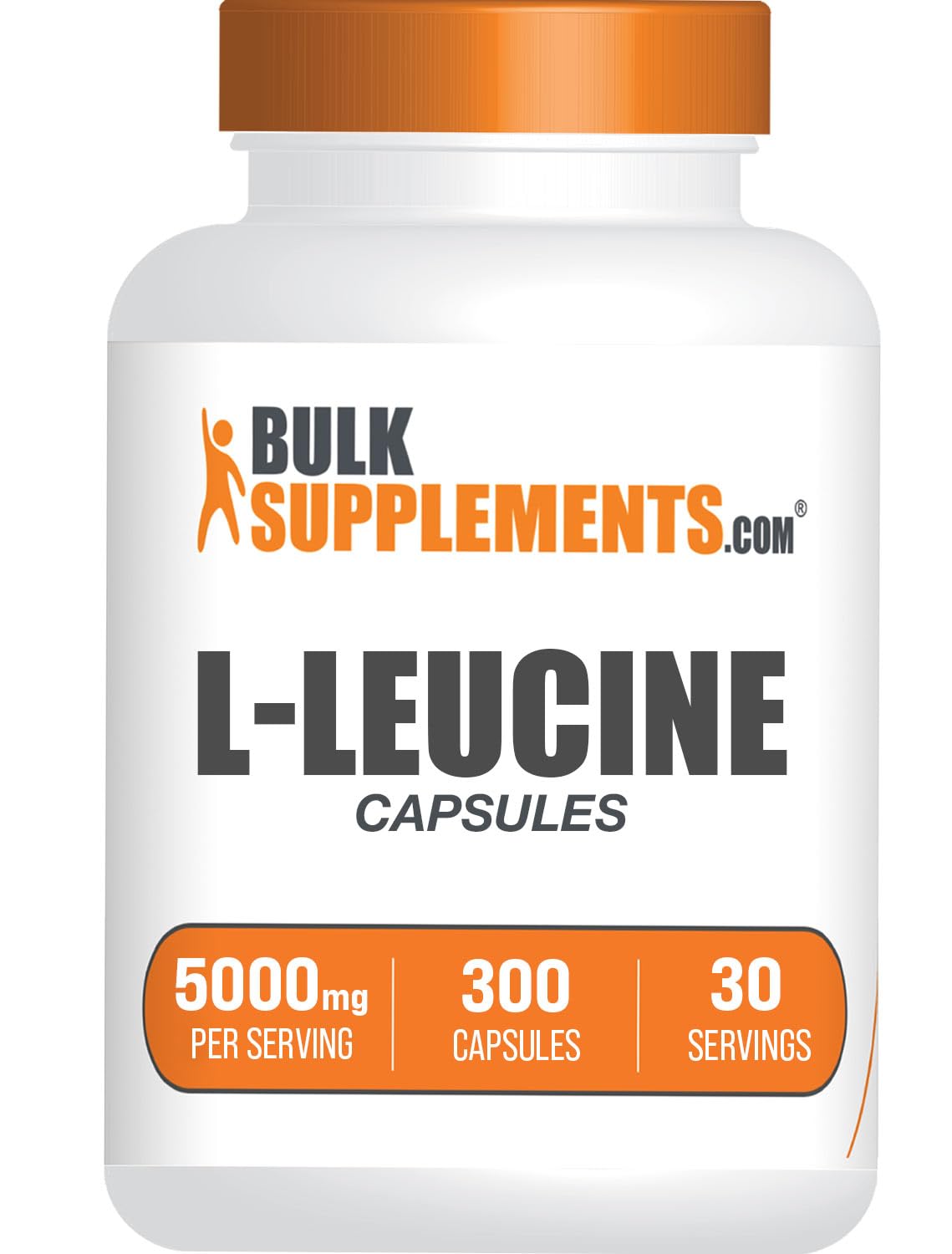 BulkSupplements L-Leucine Capsules 5000mg bottle front view