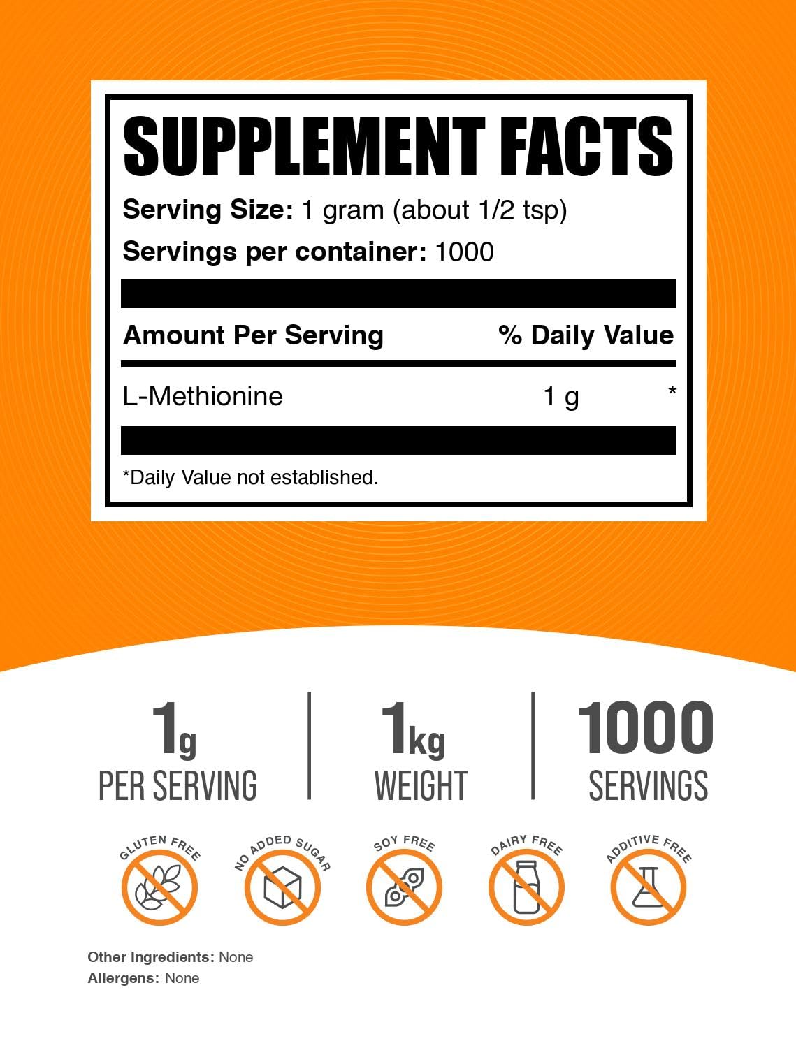 BulkSupplements L-Methionine Powder 1000g packaging