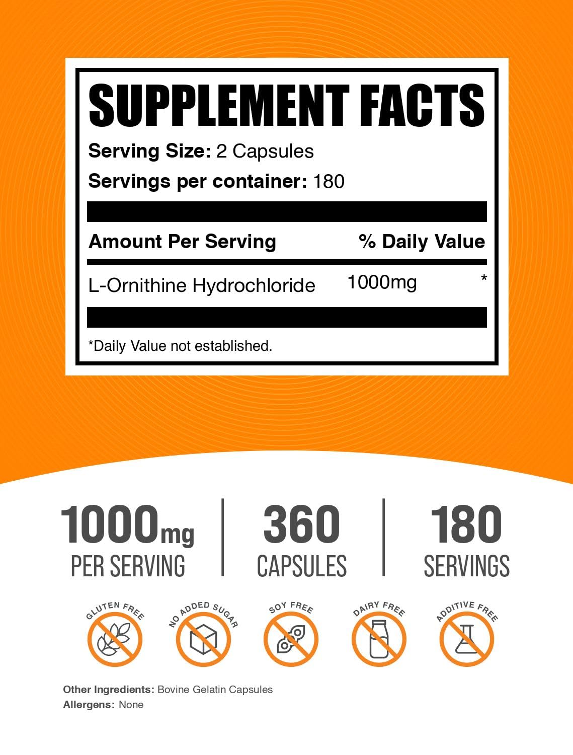 BulkSupplements L-Ornithine HCl Capsules side view