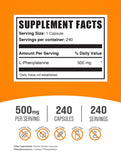 BulkSupplements L-Phenylalanine 500mg Capsules side view