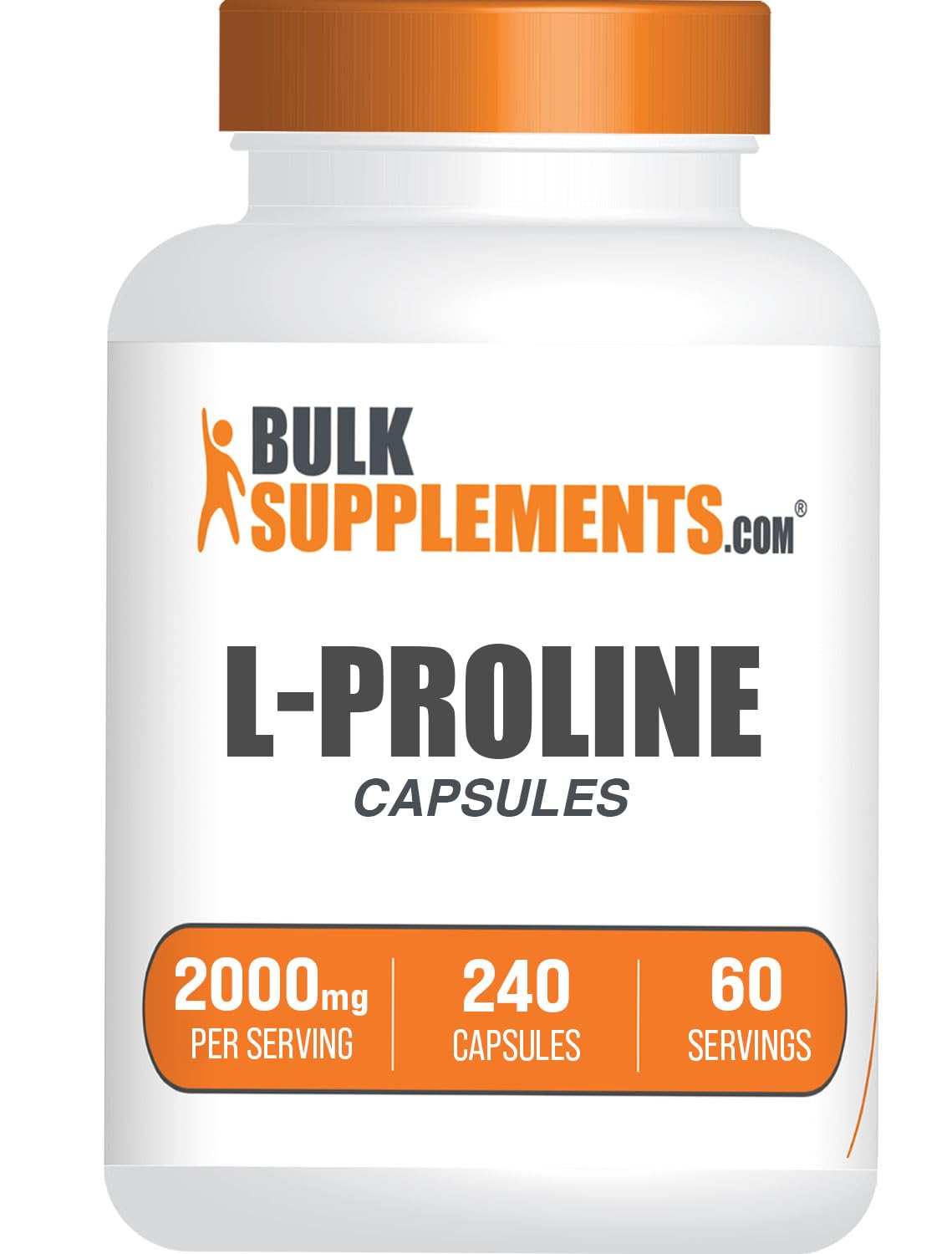 BulkSupplements L-Proline 2000mg capsules front view