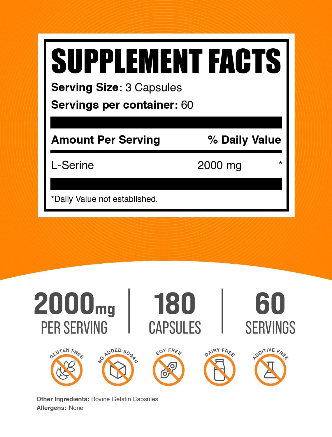 BulkSupplements L-Serine Capsules 2000mg side view