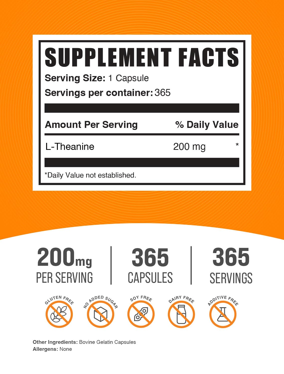 BulkSupplements L-Theanine 200mg capsules side view