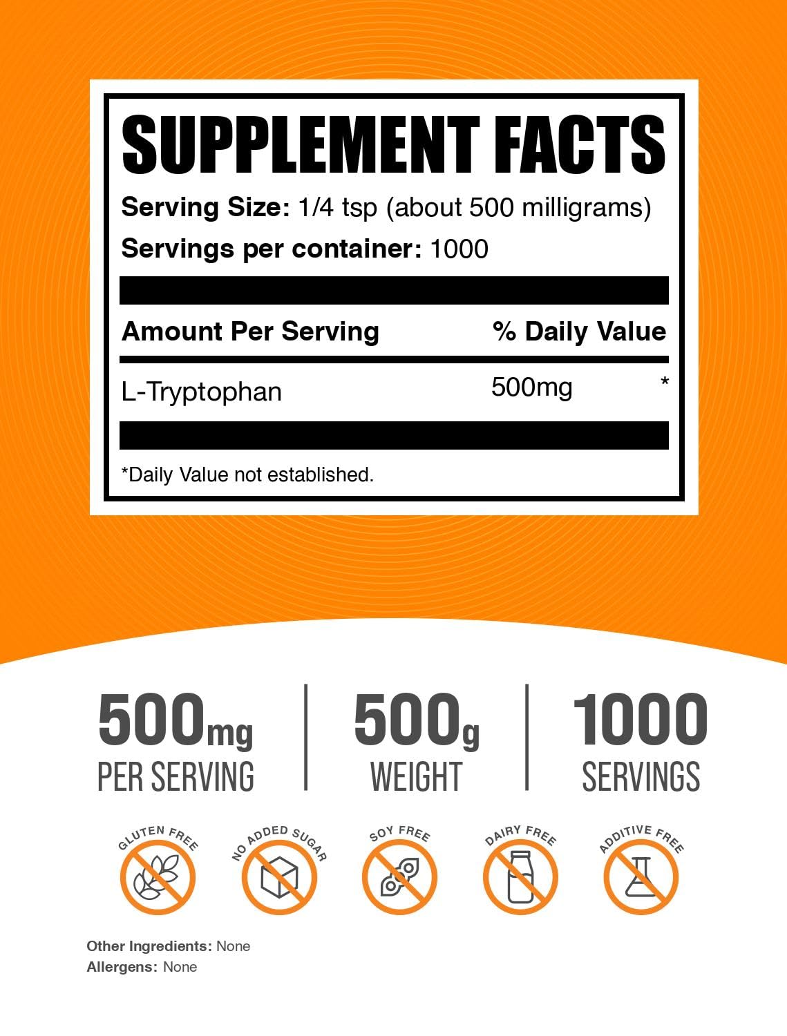 BulkSupplements L-Tryptophan Powder 500mg packaging