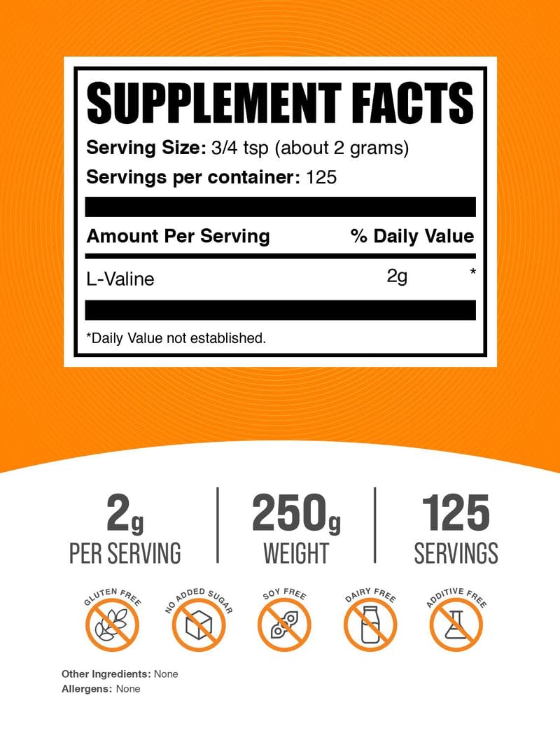 BulkSupplements L-Valine Powder unflavoured label