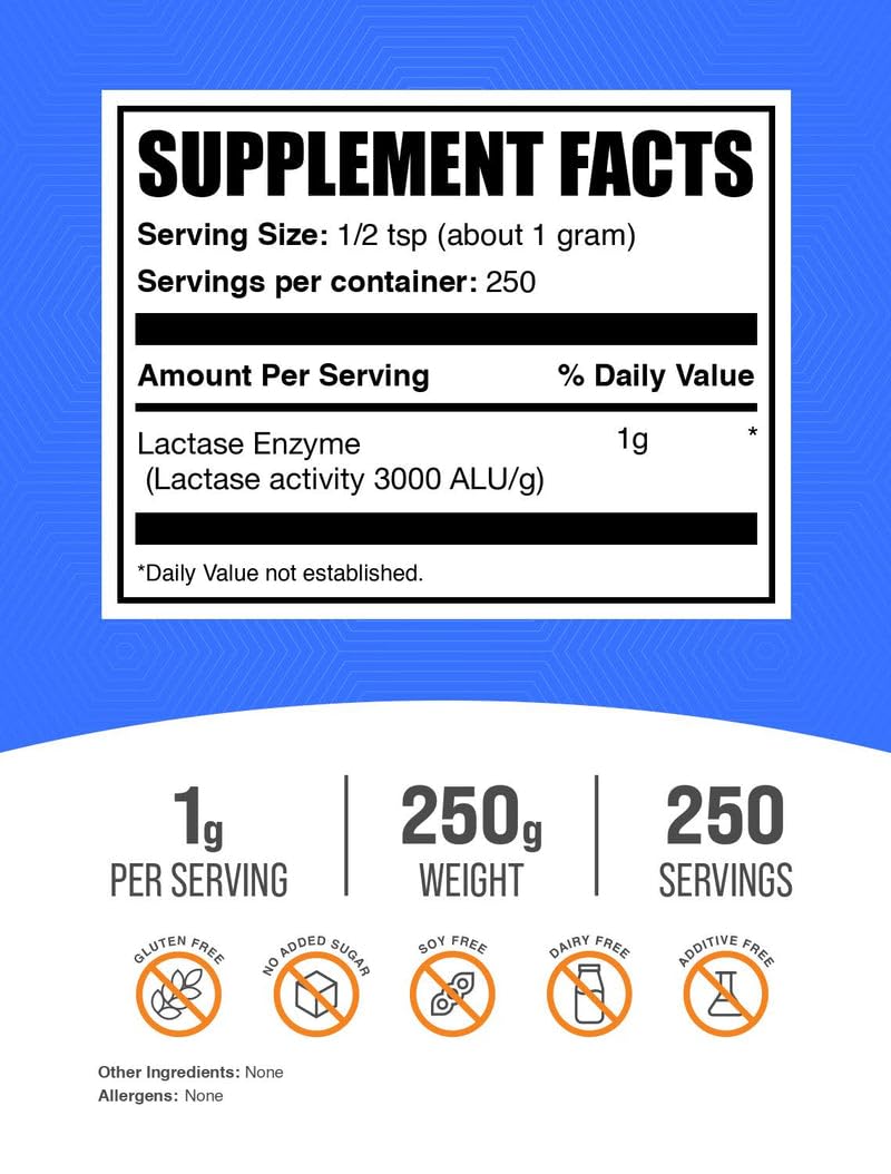 BulkSupplements Lactase Enzyme Powder 3000 ALU 272g packaging