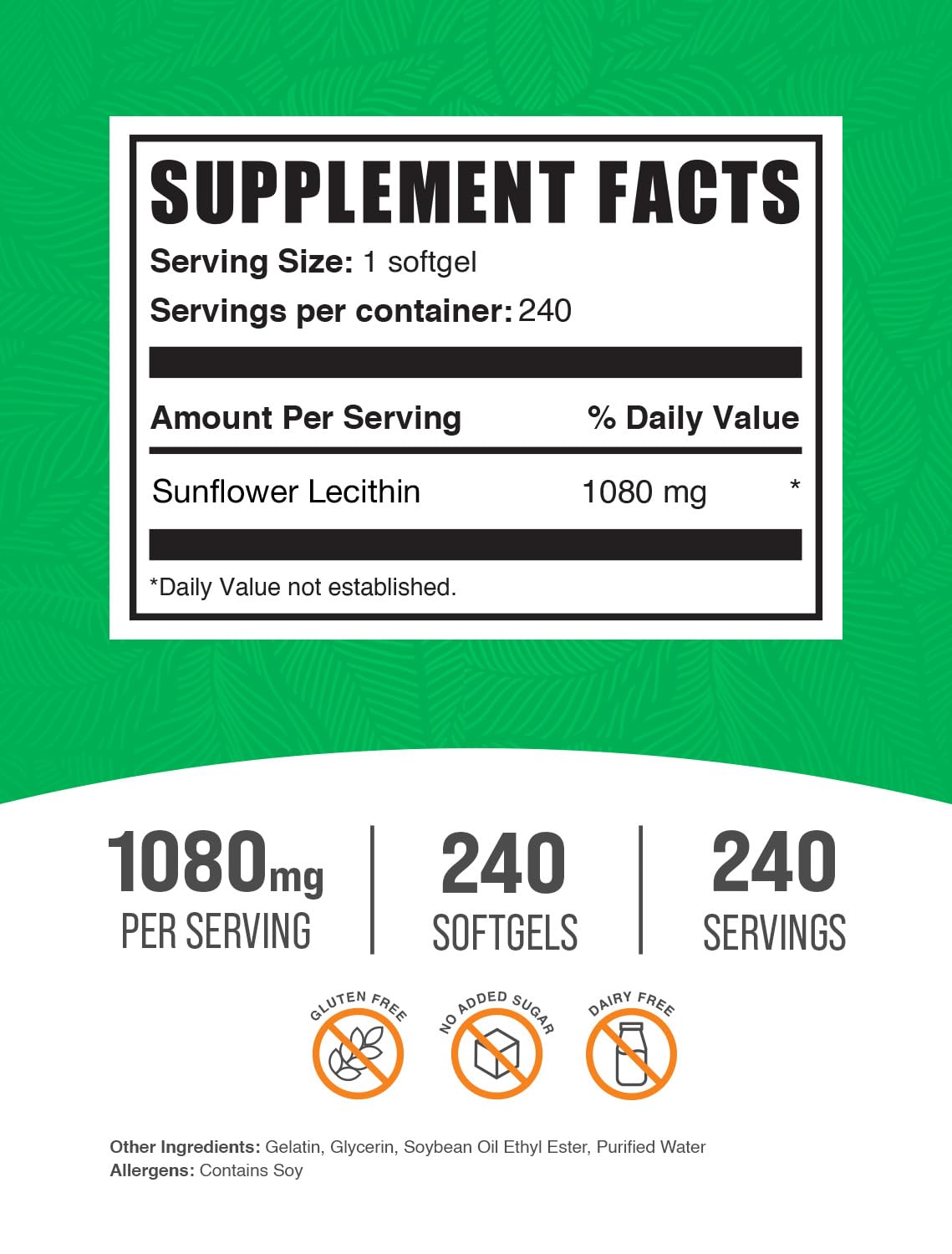 BulkSupplements Lecithin Softgels 1080mg side view