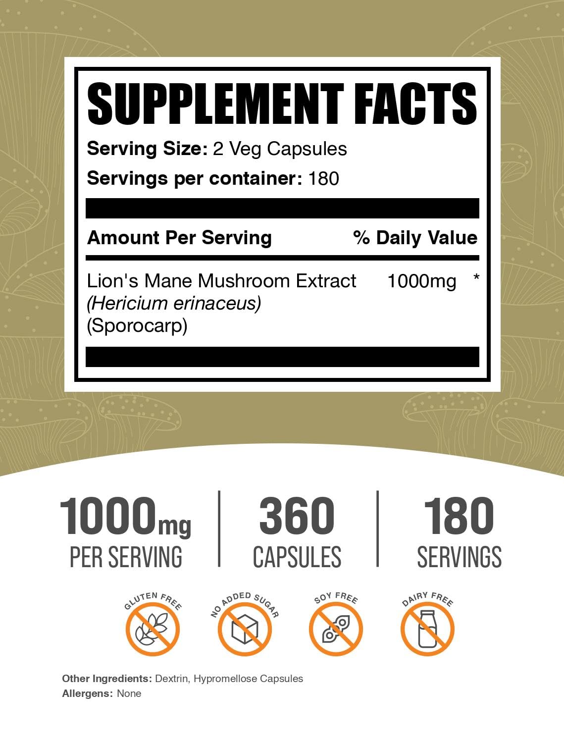 BulkSupplements Lion's Mane Mushroom Extract capsules side view