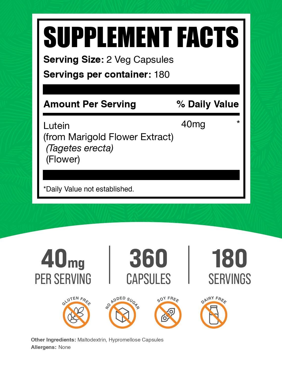 BulkSupplements Lutein 40mg Capsules side view