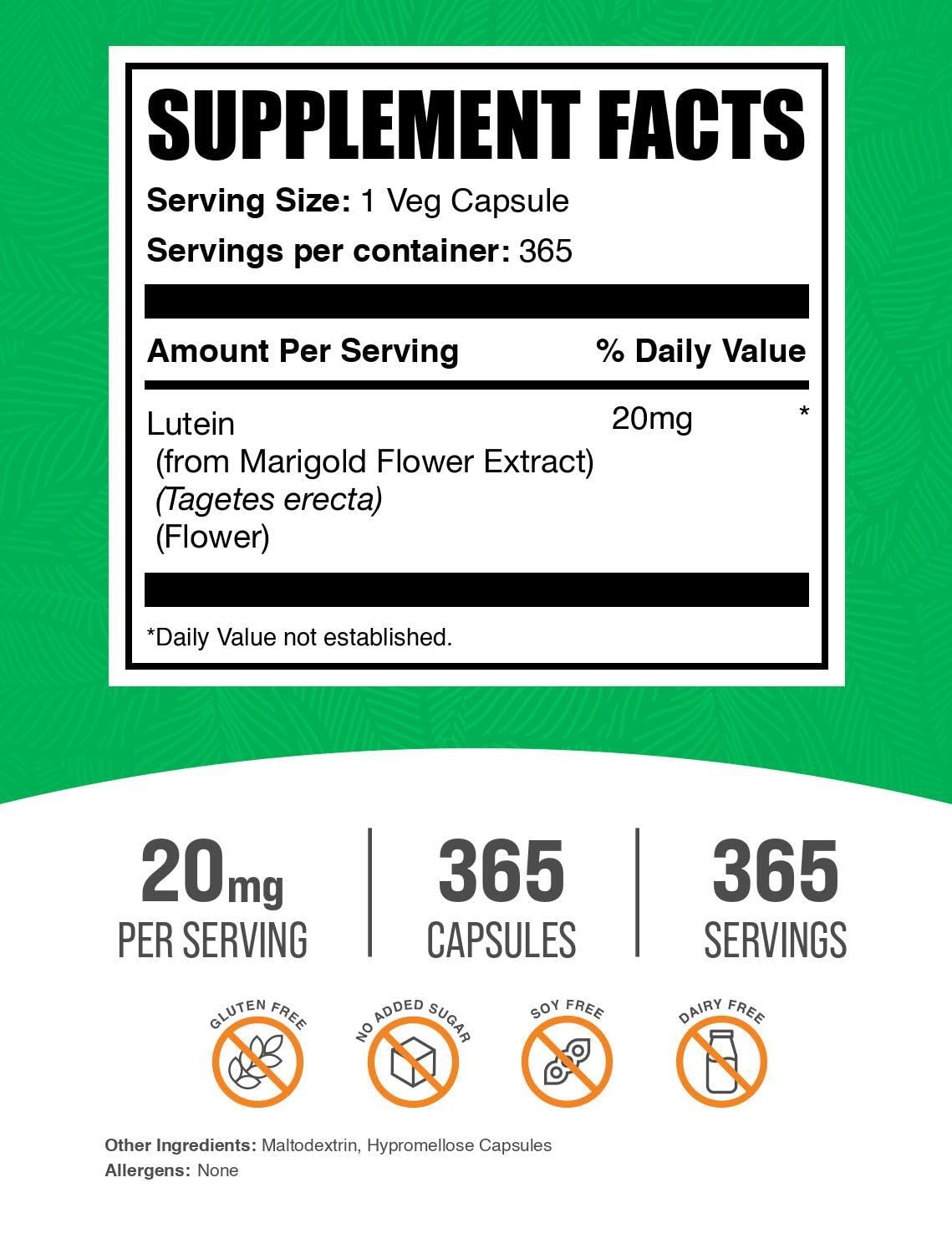 BulkSupplements Lutein Capsules 40mg bottle side view