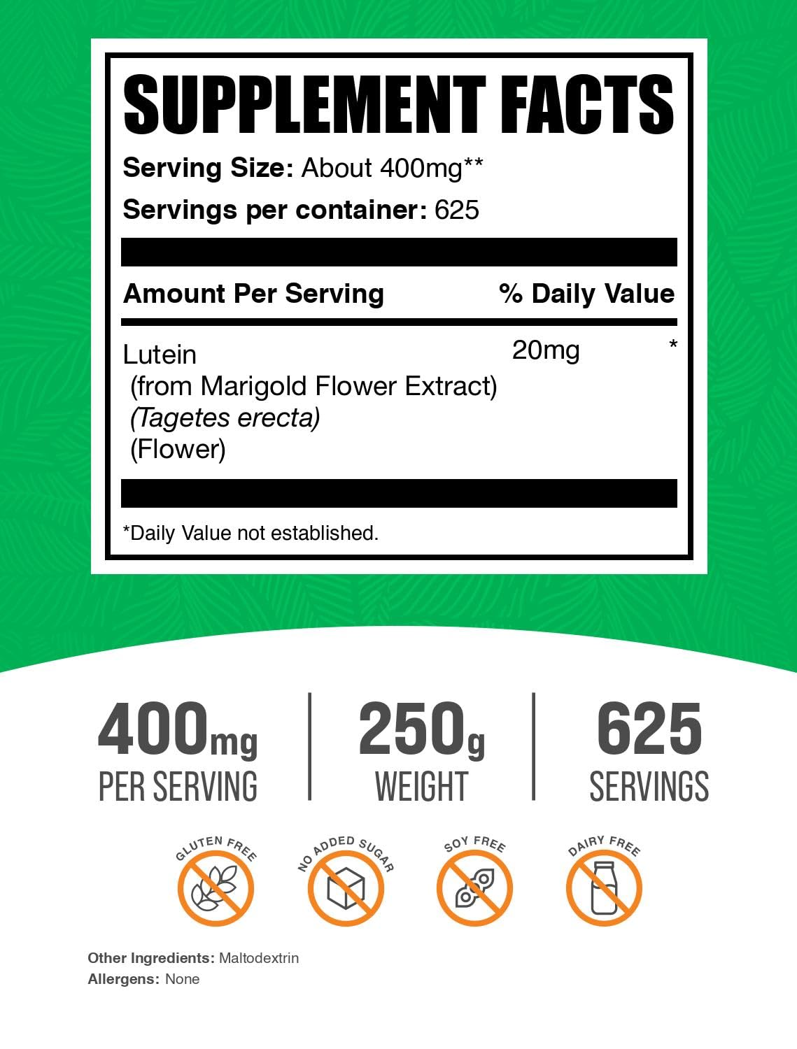 BulkSupplements Lutein Powder packaging details