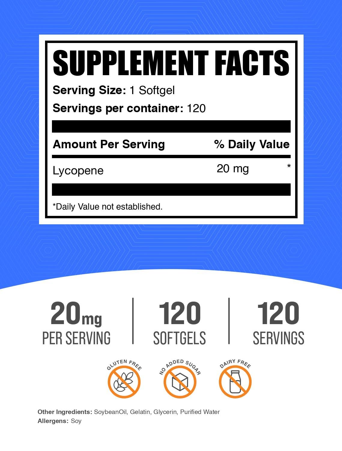 BulkSupplements Lycopene 20mg softgels side view showing capsule