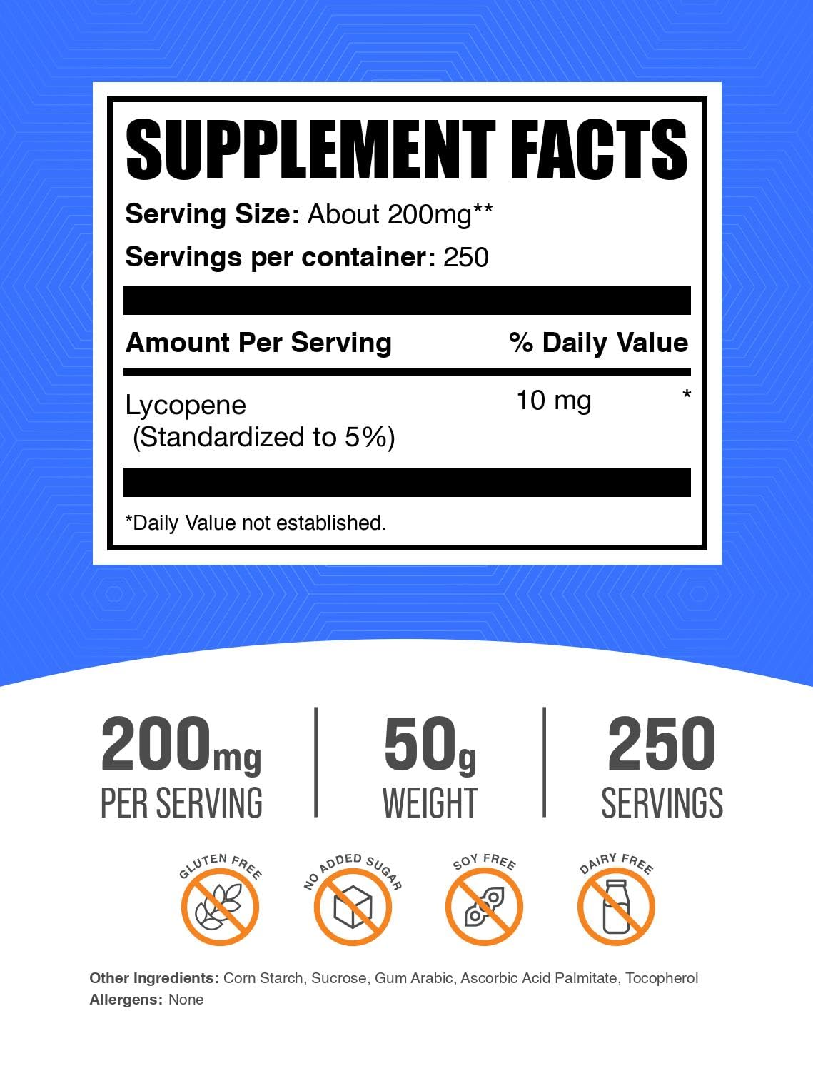 BulkSupplements Lycopene Powder packaging with nutrition facts