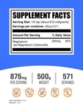 BulkSupplements Magnesium Carbonate Powder 500g back view with nutritional information