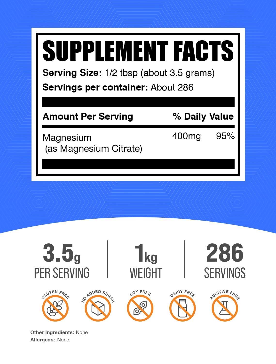 BulkSupplements Magnesium Citrate Powder packaging side view