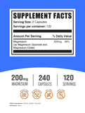 BulkSupplements Magnesium Glycinate Capsules 200mg back view with ingredients