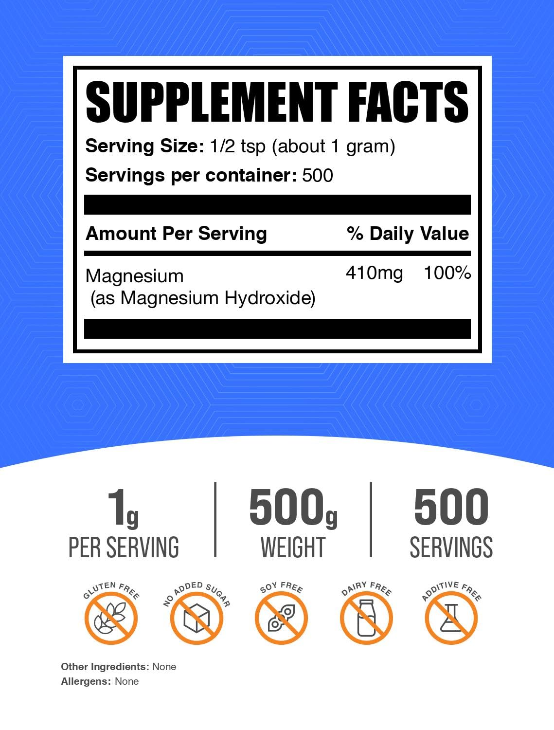 BulkSupplements Magnesium Hydroxide Powder packaging side view