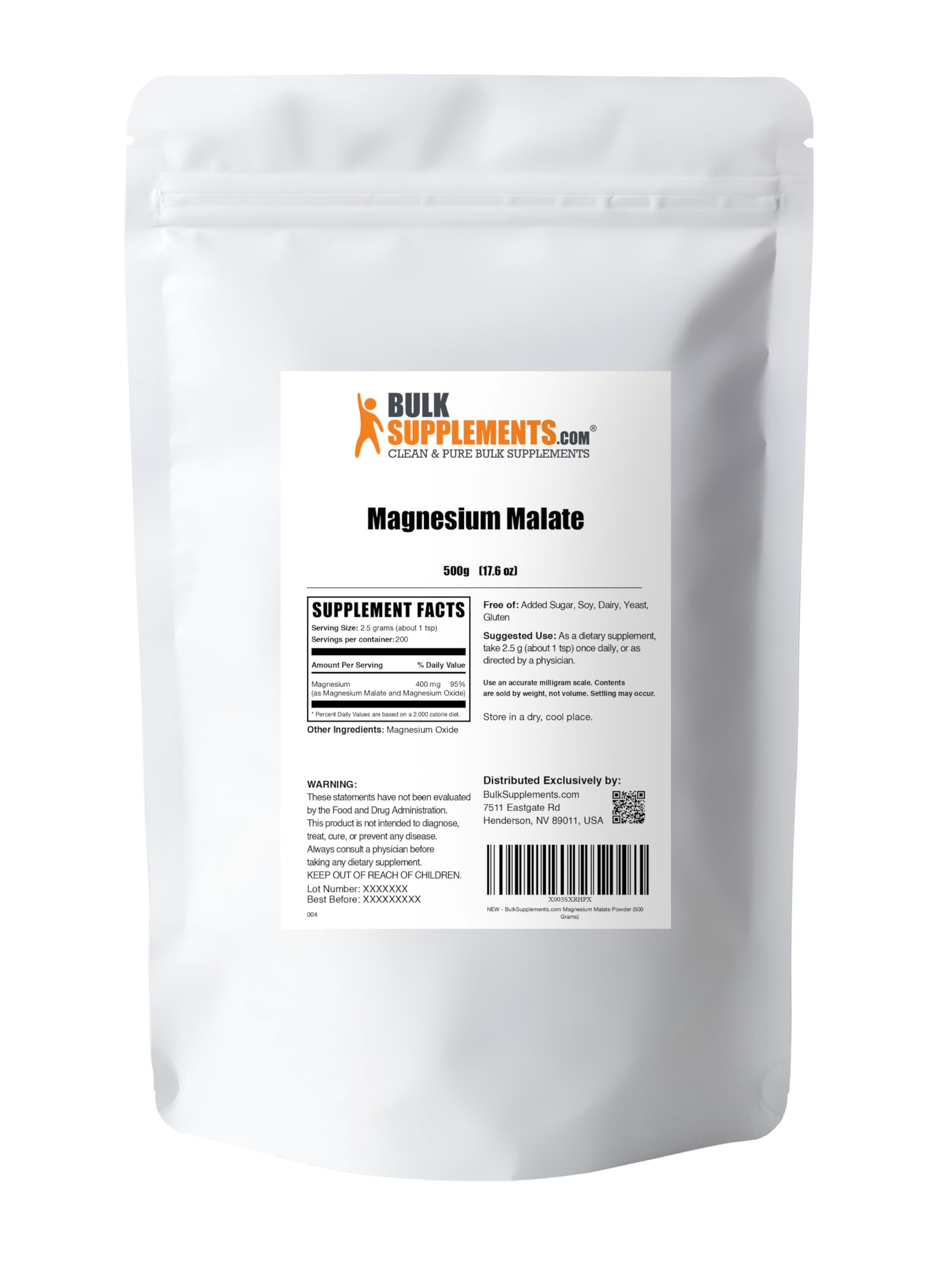 BulkSupplements Magnesium Malate Powder close-up of label