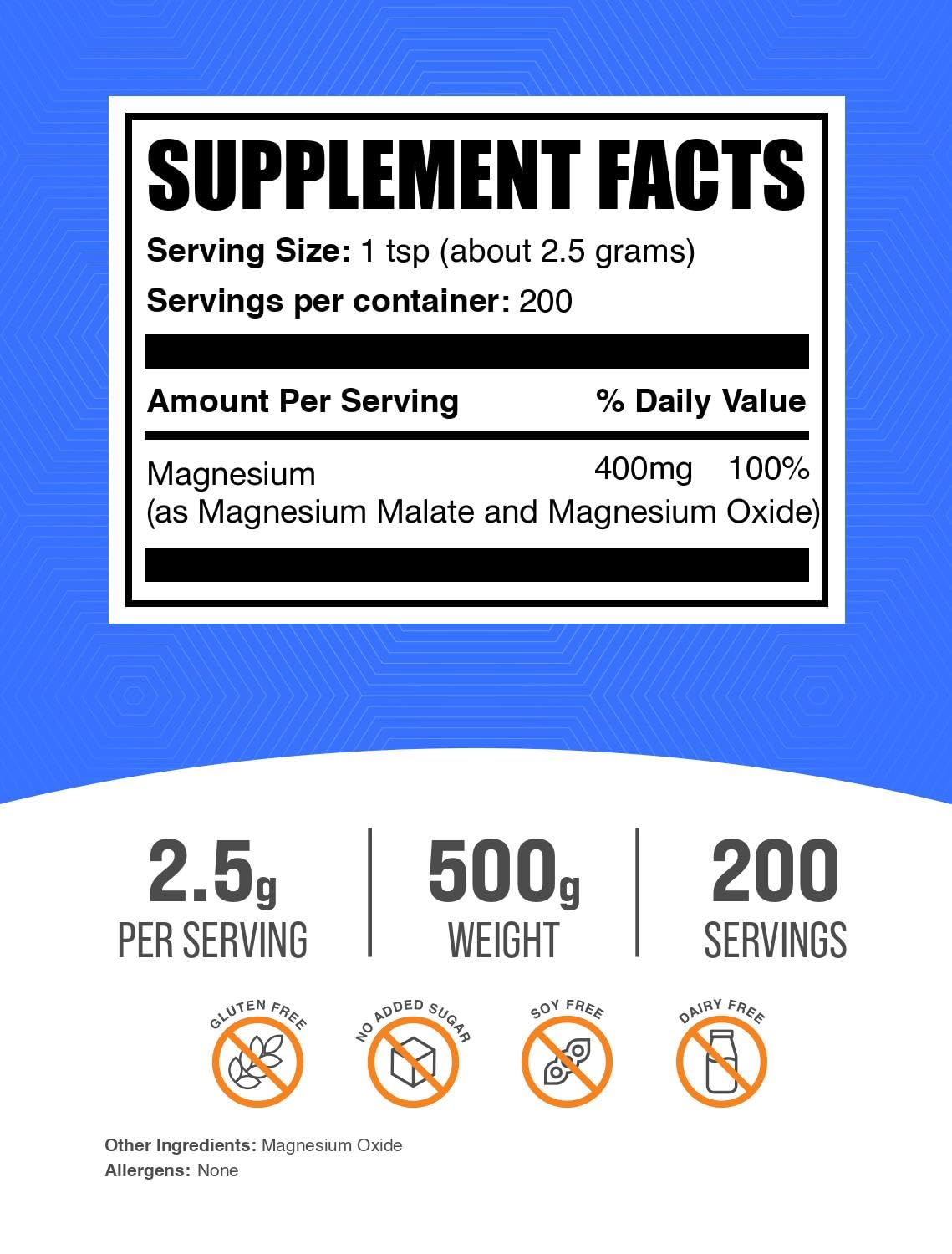BulkSupplements Magnesium Malate Powder packaging details