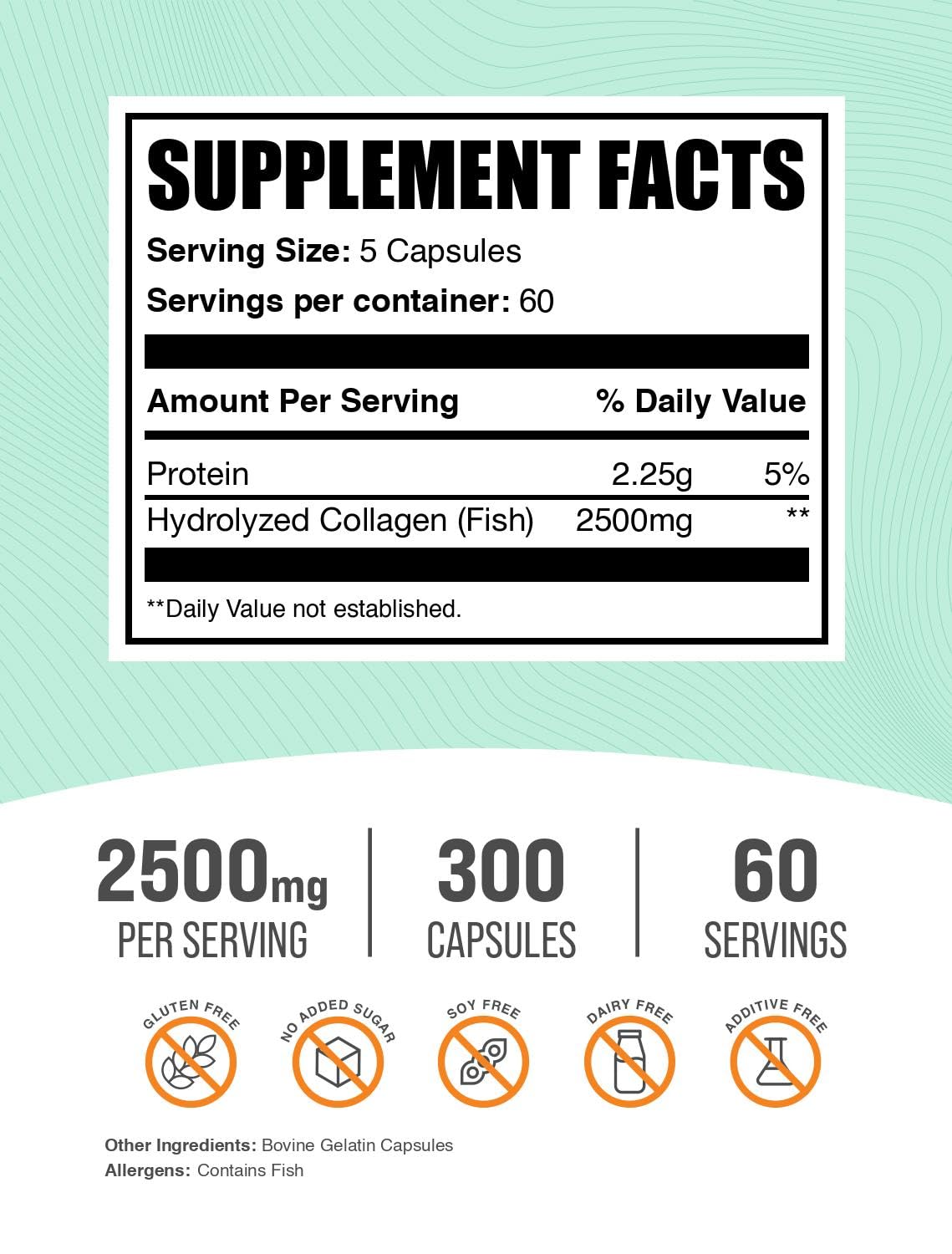 BulkSupplements Marine Collagen Capsules 250g side view