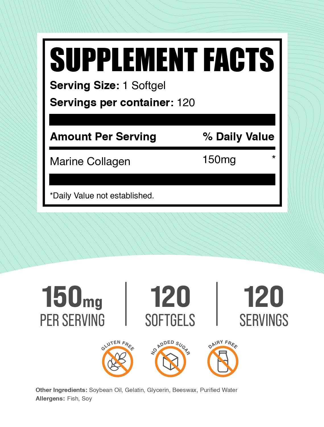 BulkSupplements Marine Collagen Softgels back view with ingredients