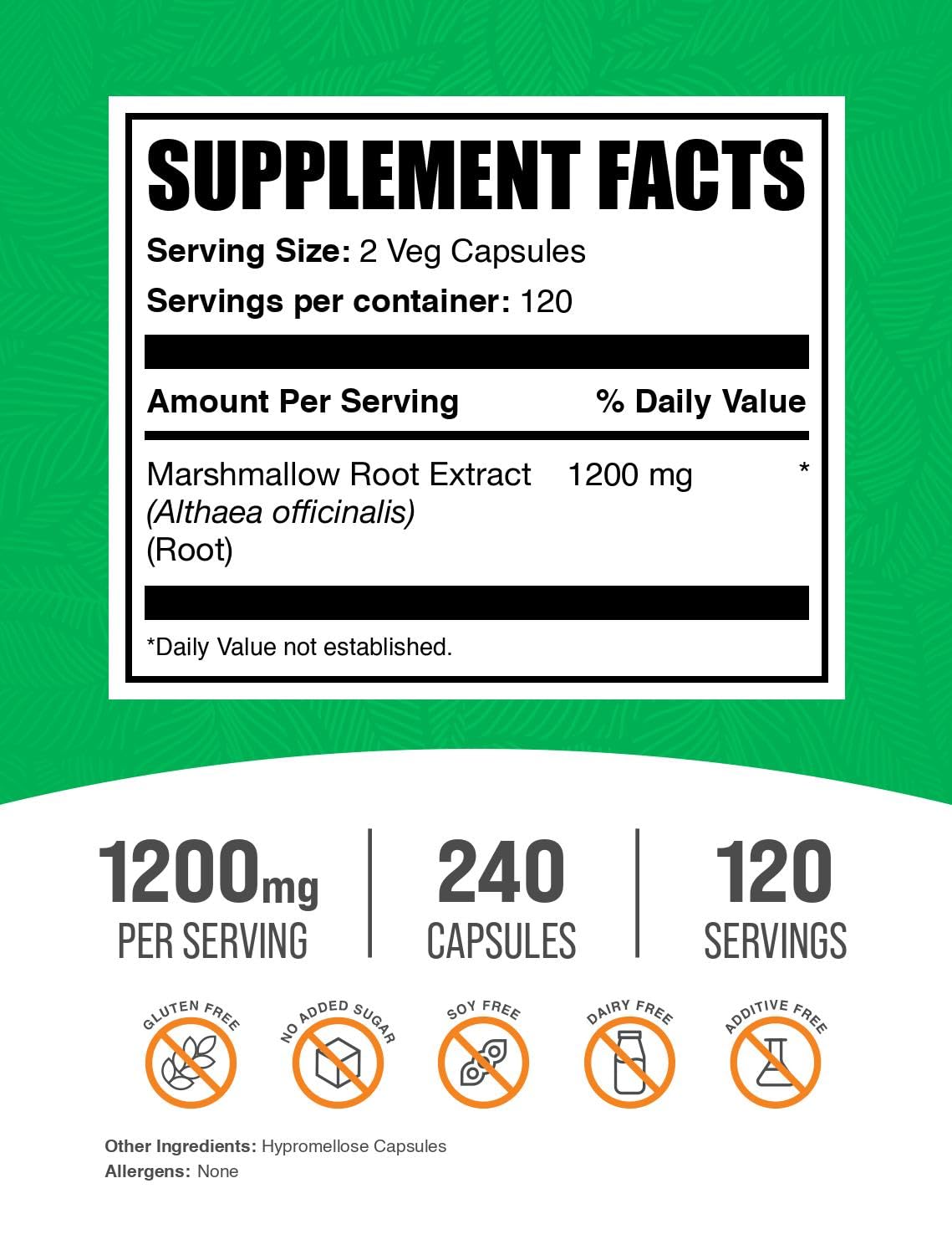 BulkSupplements Marshmallow Root Extract Capsules side view