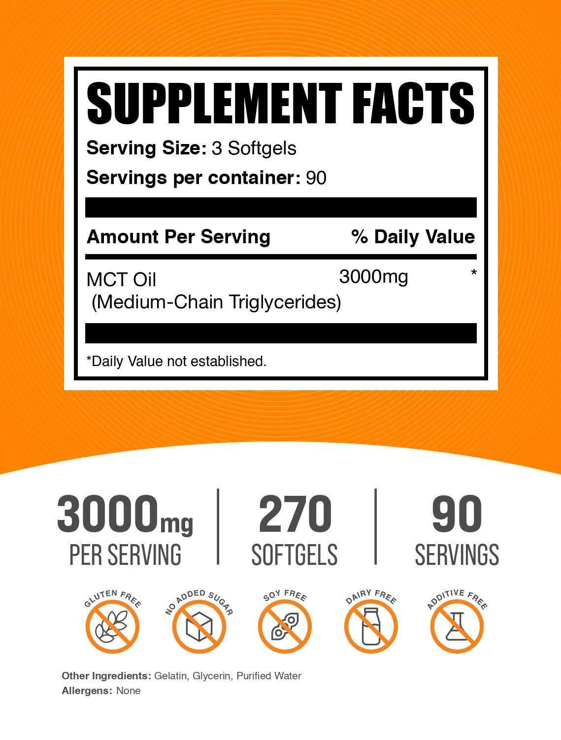 BulkSupplements MCT Oil Softgels 3000mg side view