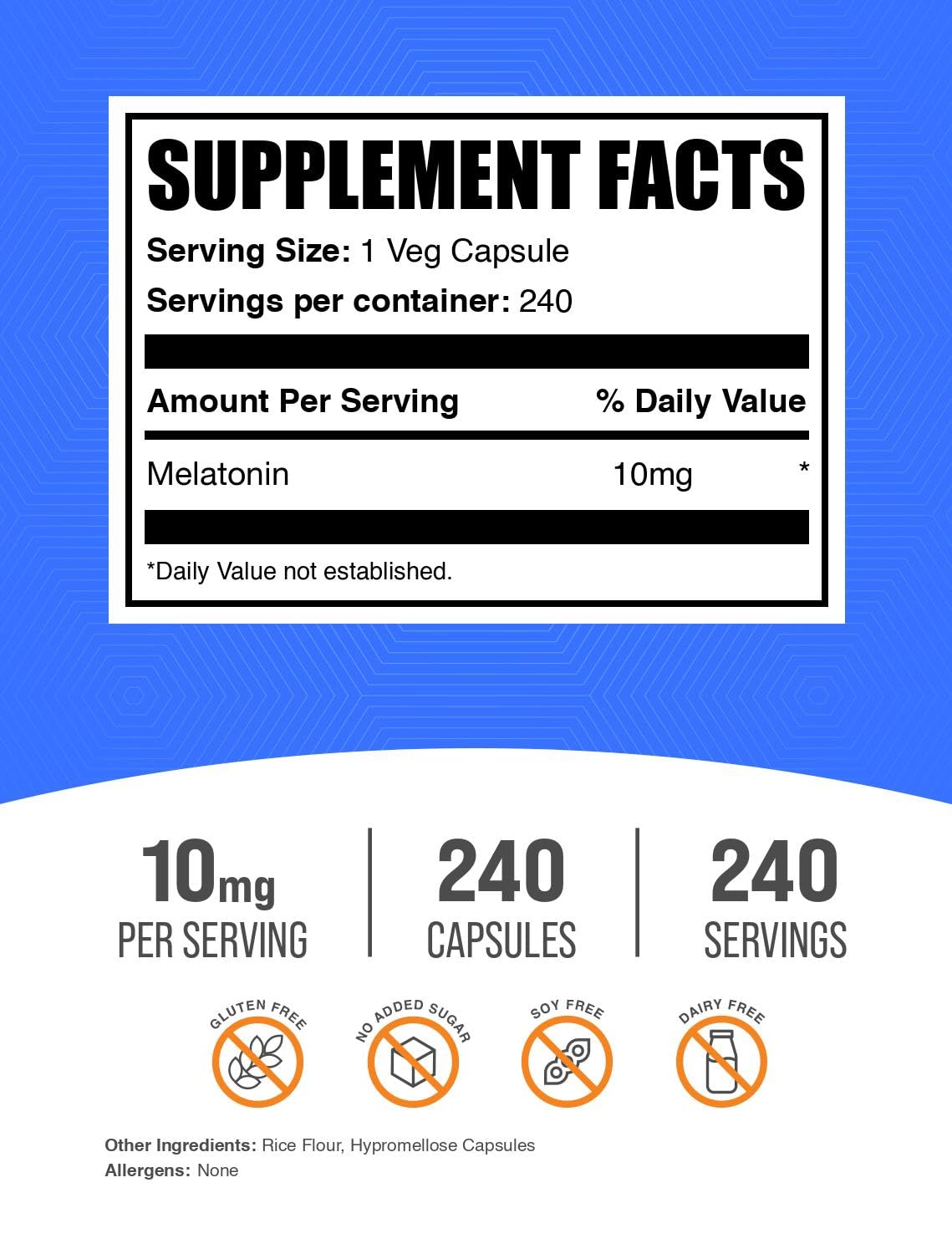 BulkSupplements Melatonin 10mg Capsules side view