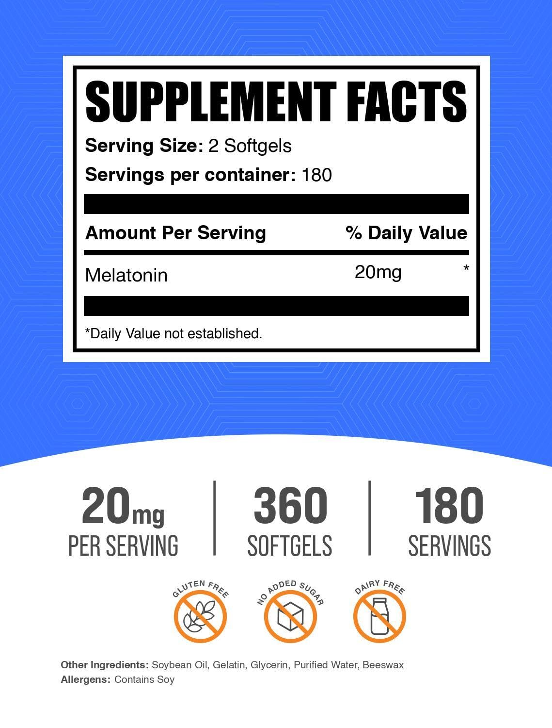 BulkSupplements Melatonin 20mg Softgels side view showing softgel