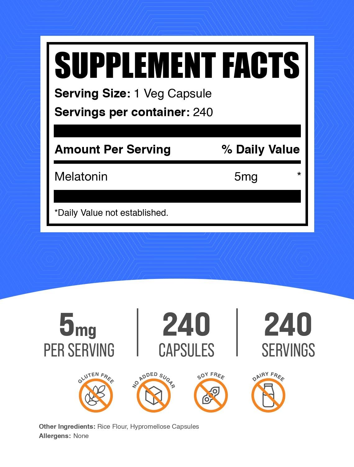 BulkSupplements Melatonin 5 mg Capsules side view showing capsule