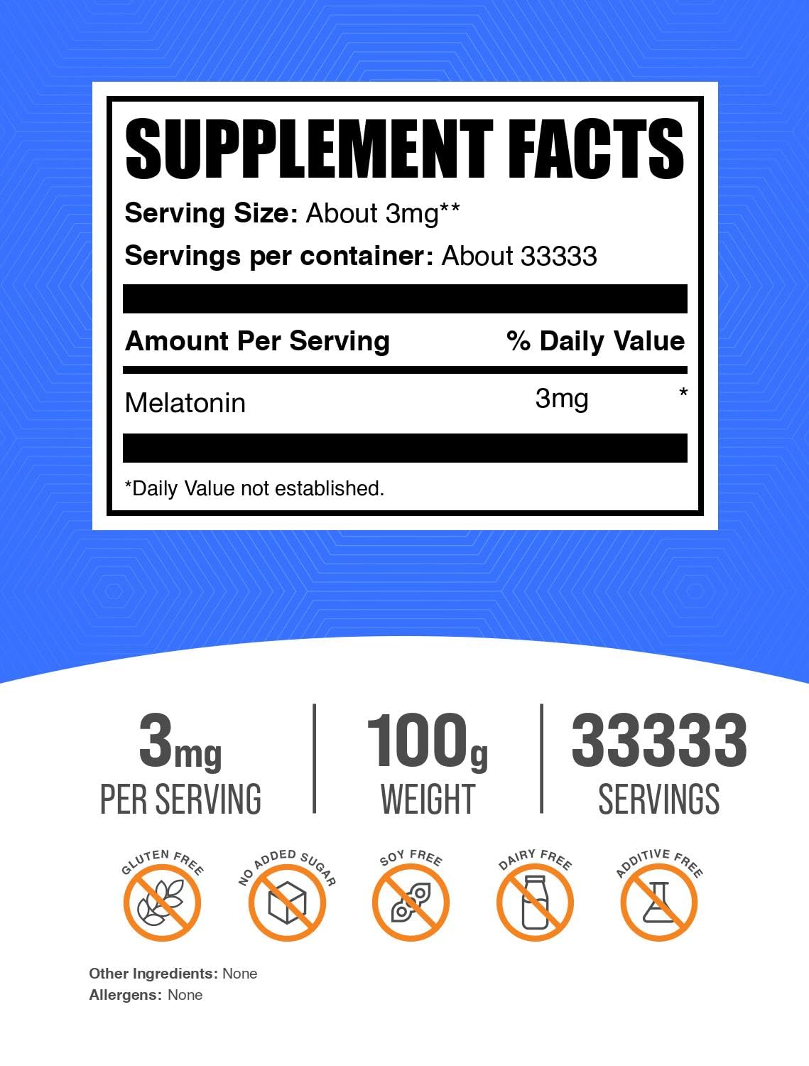 BulkSupplements Melatonin Powder 3mg 110g packaging