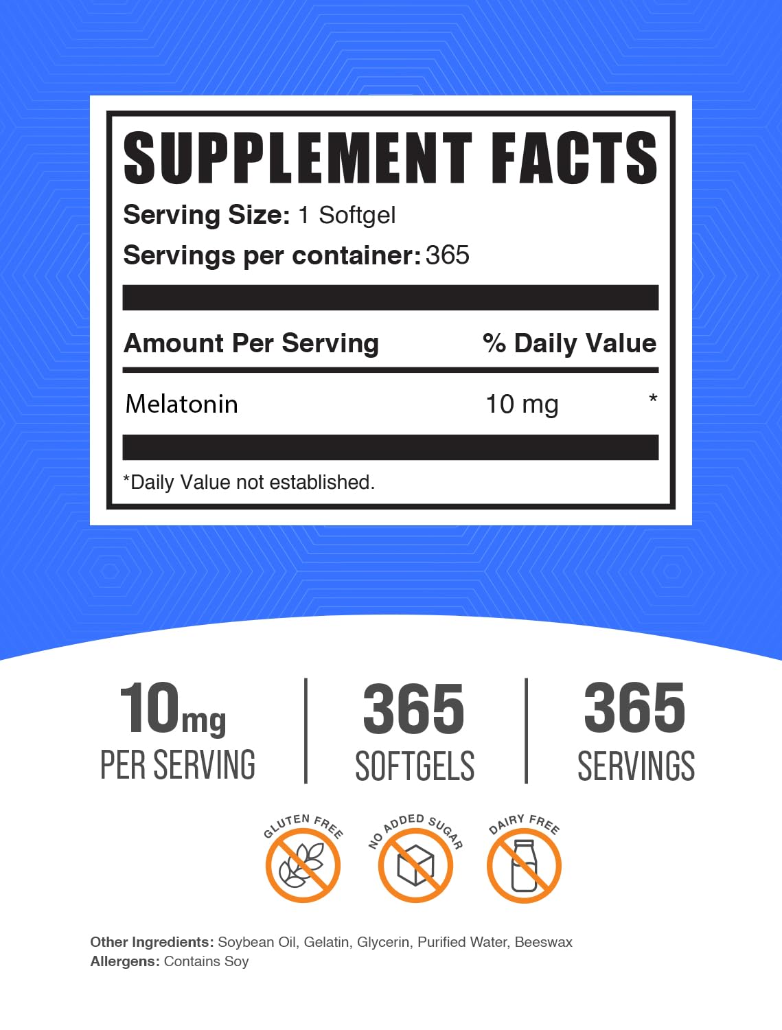 BulkSupplements Melatonin Softgels 10 mg back view with ingredient list