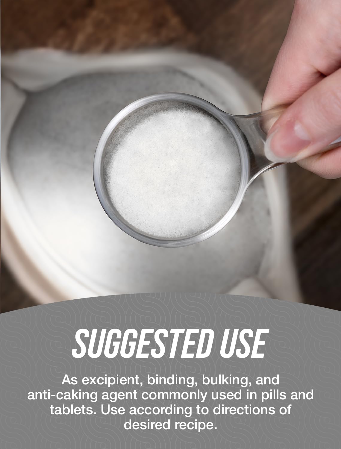 BulkSupplements Microcrystalline Cellulose Powder 500g in a lifestyle setting