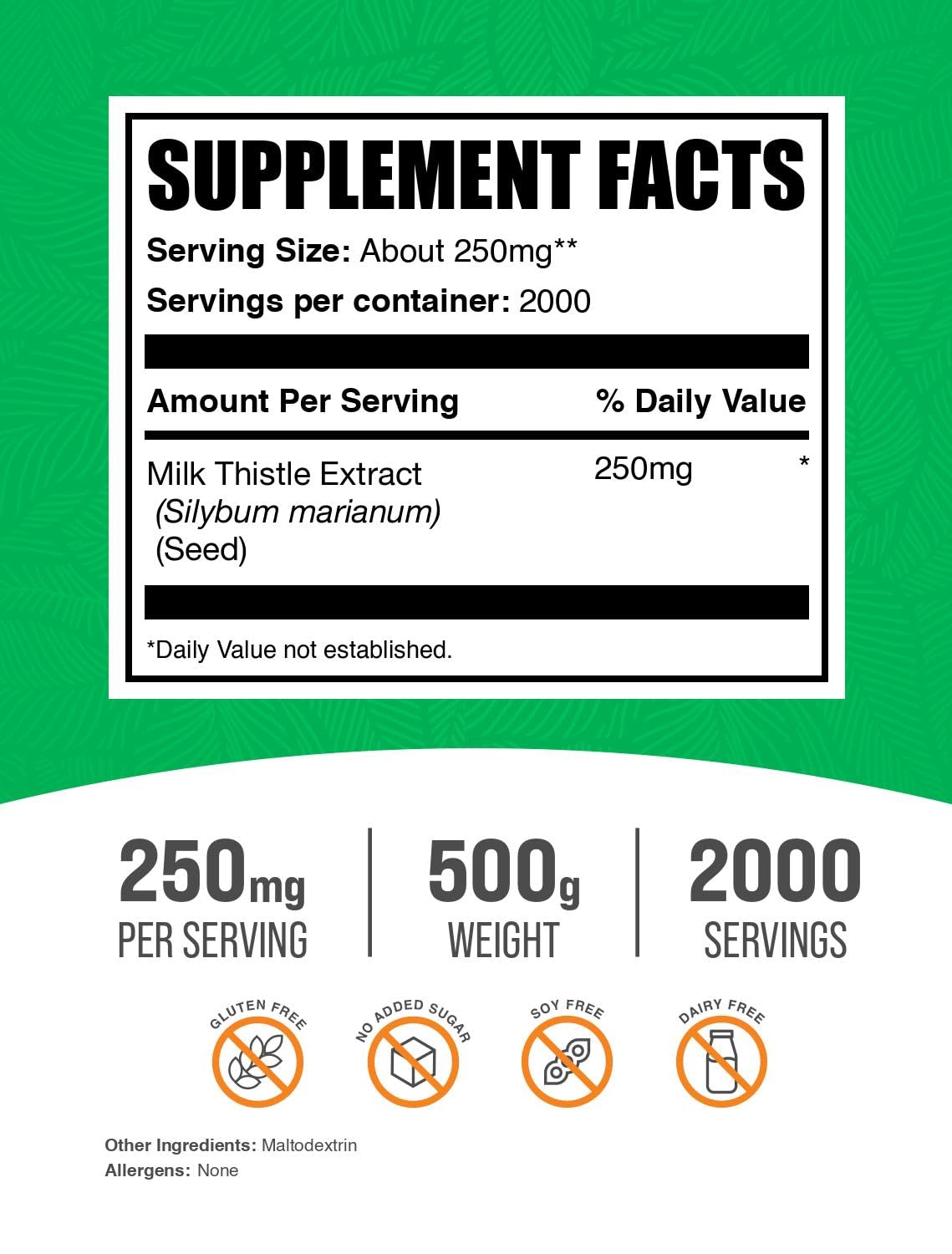 BulkSupplements Milk Thistle Extract Powder packaging side view