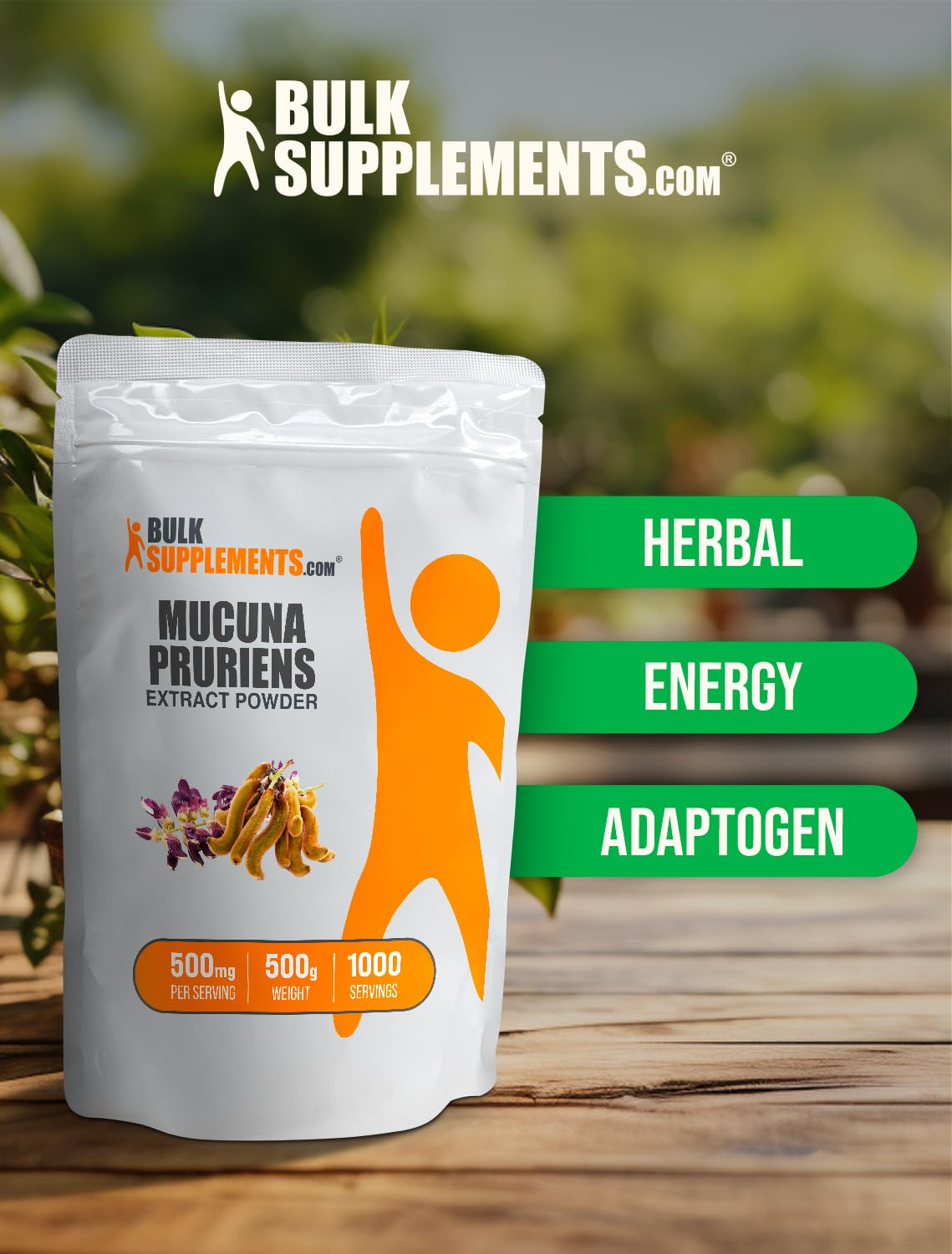 BulkSupplements Mucuna Pruriens Extract Powder in a glass