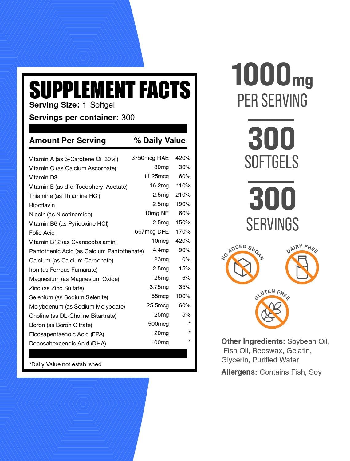 BulkSupplements Multivitamin for Men softgel side view