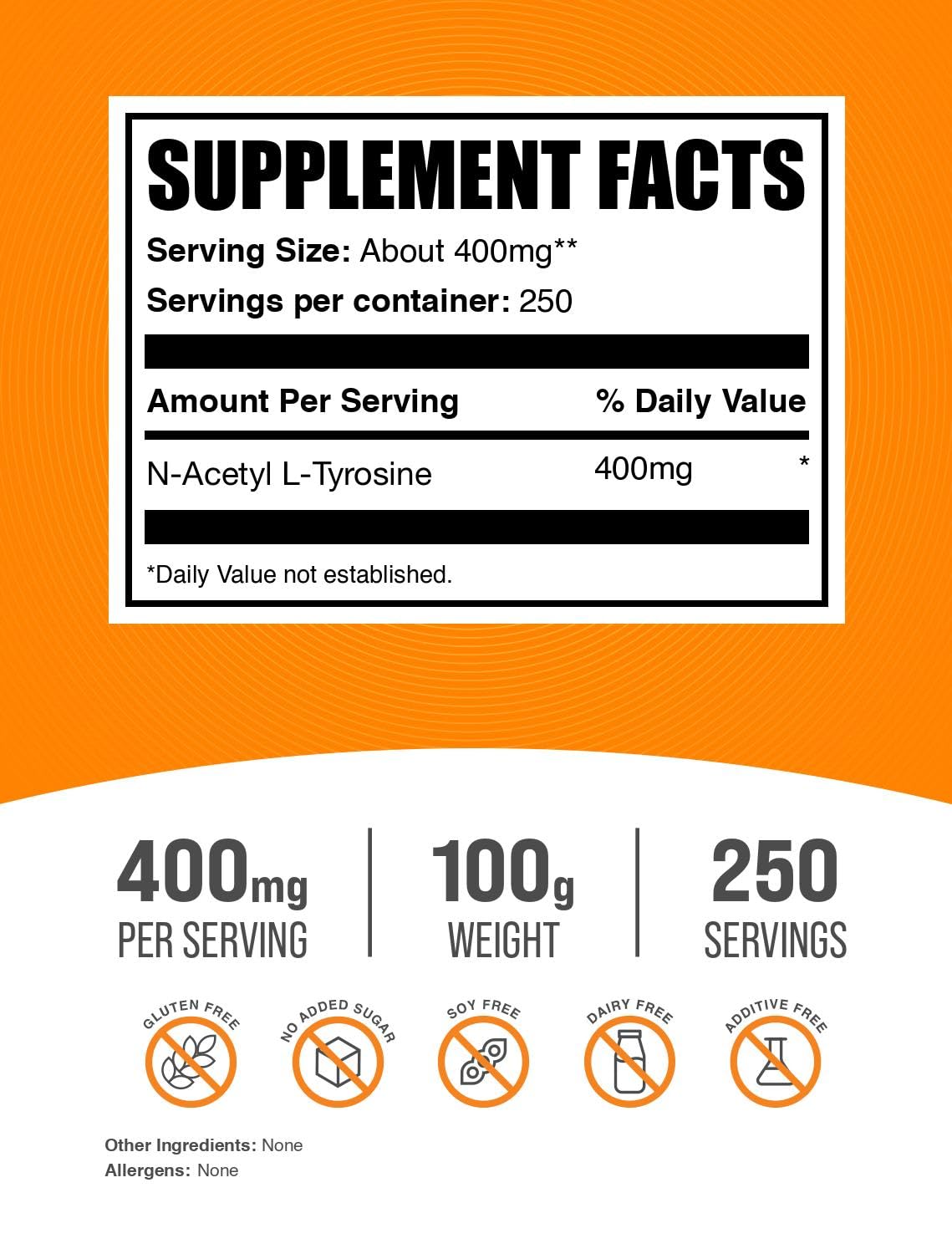 BulkSupplements N-Acetyl L-Tyrosine Powder 100g packaging