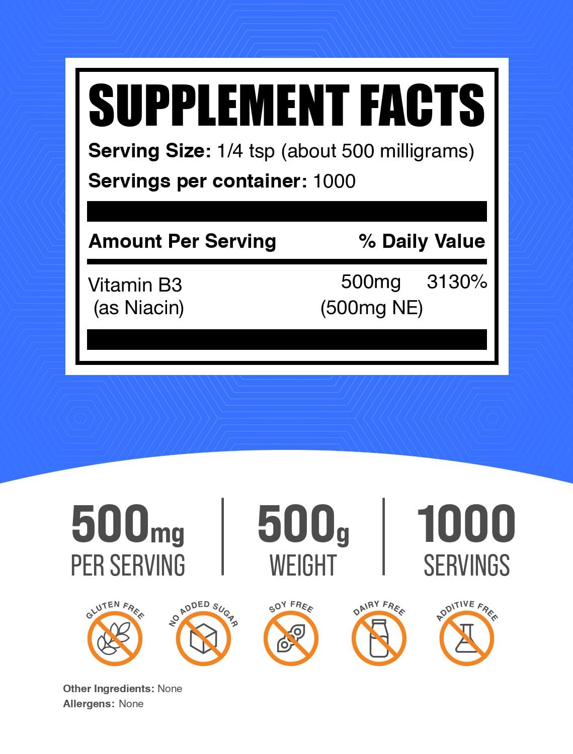 BulkSupplements Niacin Powder 500g packaging